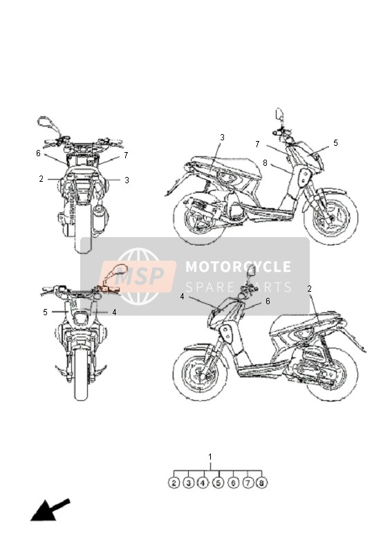 Yamaha EW50N SLIDER 2008 GRAFIK & EMBLEM für ein 2008 Yamaha EW50N SLIDER